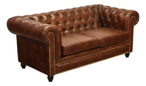 Chesterfield Style 6 Foot Cognac Brown Tufted Leather Sofa