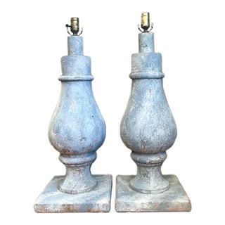 Vintage Monumental Faux Finished Balustrade Lamps - A Pair For Sale