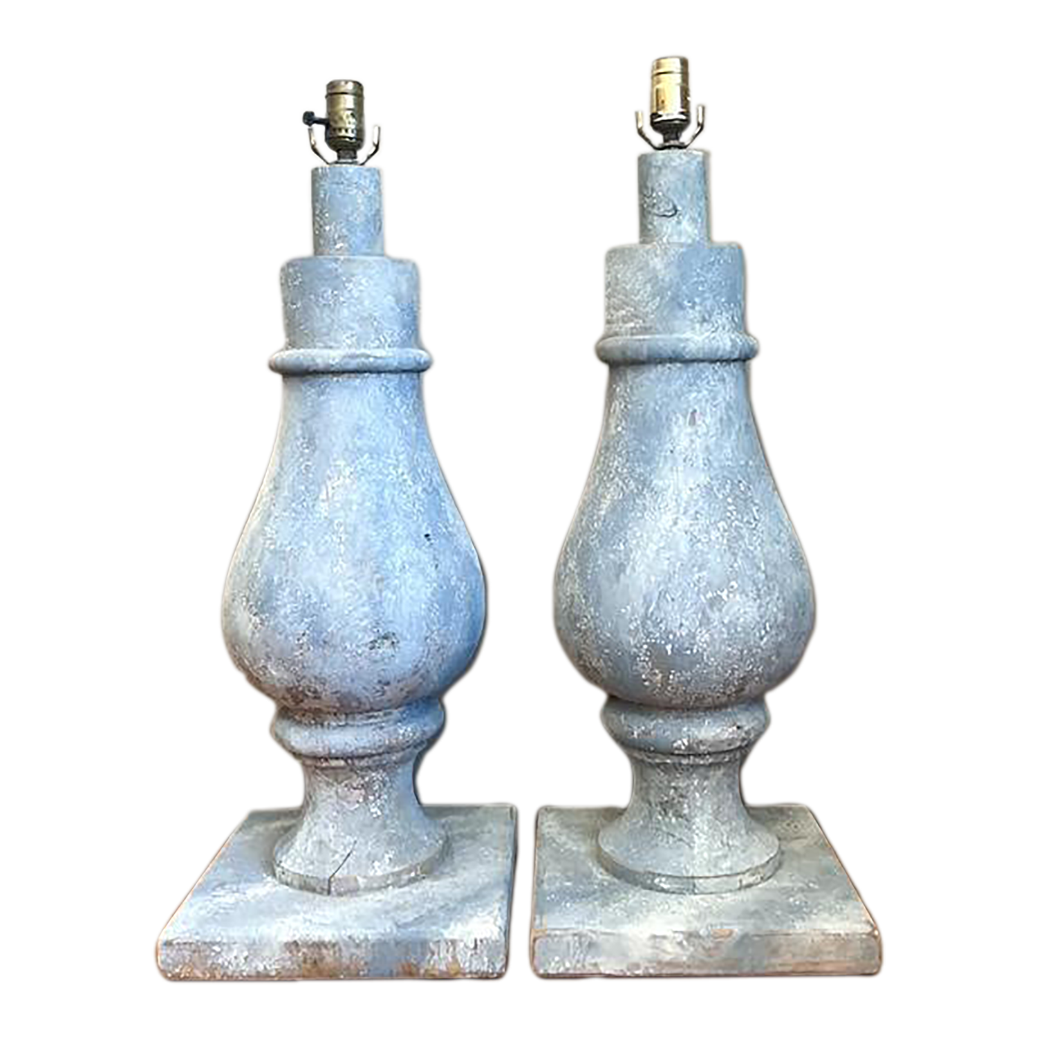 Vintage Monumental Faux Finished Balustrade Lamps - A Pair - Detail view