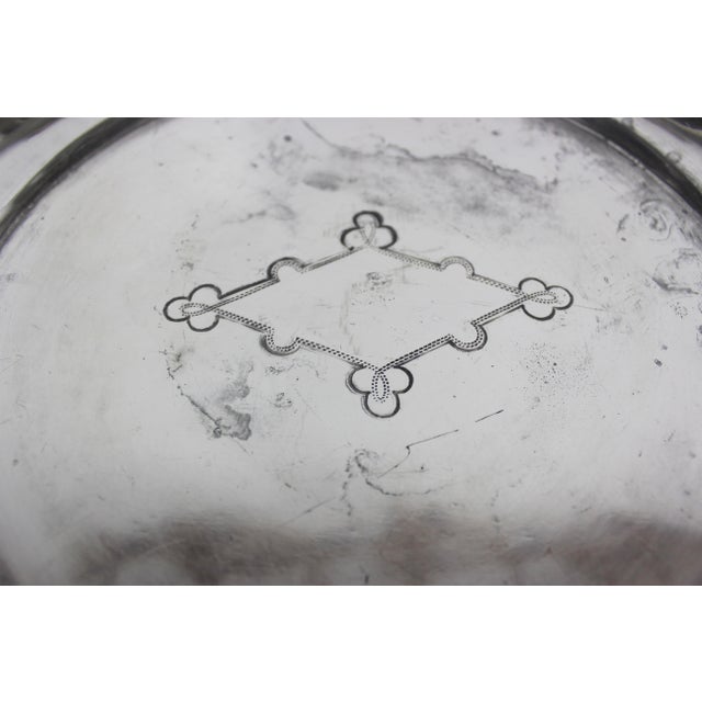Late 19th Century Antique Round 11” Silver Plated Gallery Tray Wide Lip, Embossed Detail Plate Serving Dish, Drinks Simpson Hall Miller & Co Made in Usa For Sale - Image 5 of 11