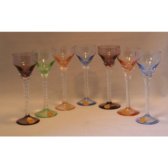 Set of 7 Blefeld Hand Crafted Crystal Multi Color Stemmed Cocktail