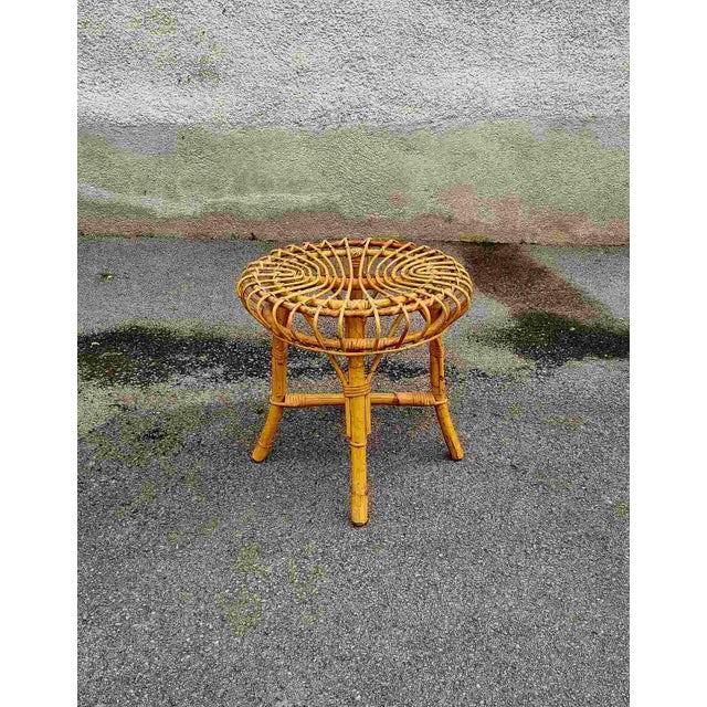 Brown Mid-Century Bamboo and Rattan Stool by Franco Albini, Italy, 1960s For Sale - Image 8 of 10