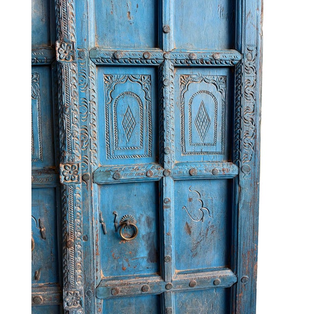 Antique India Blue Doors For Sale - Image 4 of 6