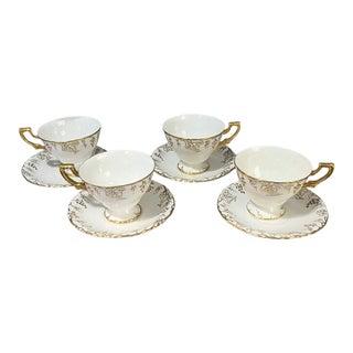 Vintage Royal Crown Derby Fine Porcelain England "Vine" Gilded Four Cups & Saucers Tea Set - 8 pcs For Sale
