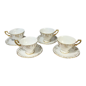 Vintage Royal Crown Derby Fine Porcelain England "Vine" Gilded Four Cups & Saucers Tea Set - 8 pcs