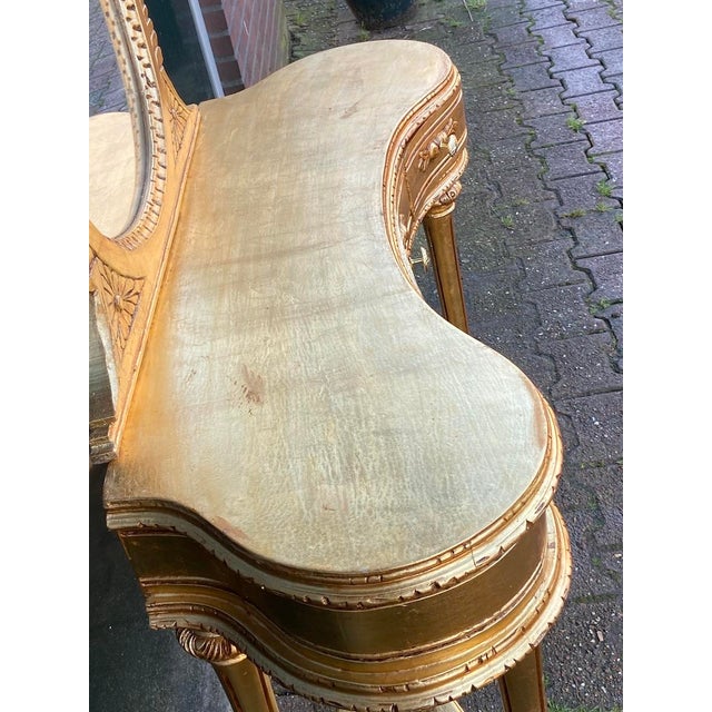 Wood 1940s French Louis XVI Gilt Beech Vanity & Mirror – 2 Pc For Sale - Image 7 of 13