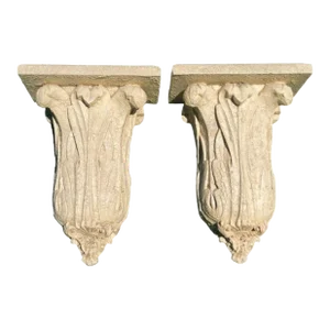 Large Faux Stone Carved Architectural Decorative Wall Brackets Sconce Shelves- a Pair