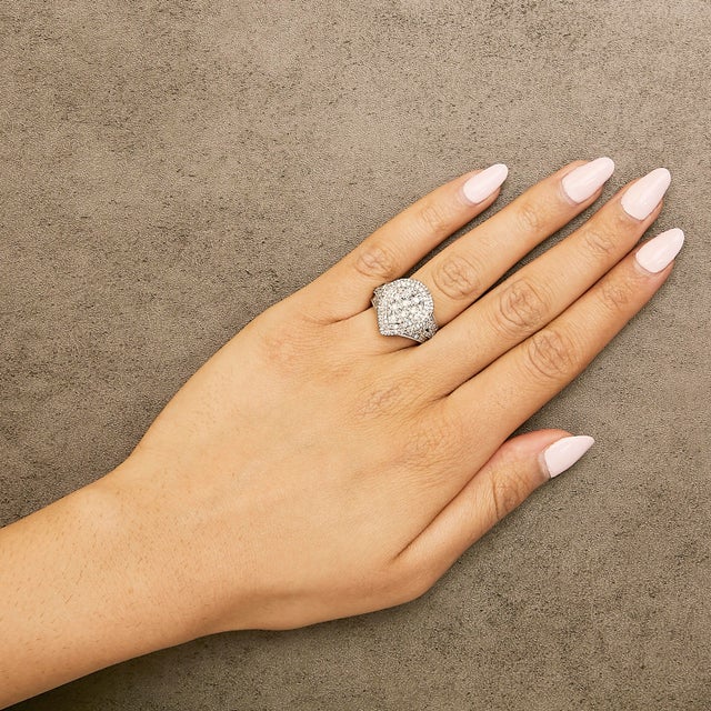 Early 21st Century Sterling Silver 1 Cttw Diamond Pear-Shaped Triple Halo Cluster Ring - Size 7 For Sale - Image 5 of 6