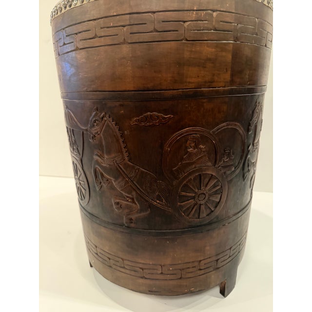 Brown Carved Wood Drum End Tables -a Pair For Sale - Image 8 of 13