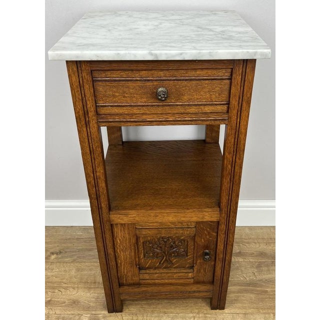 Antique French Oak Bedside Table with Marble Top For Sale - Image 12 of 12