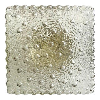 Large Square Clear Glass Wall or Ceiling Flush Mount Light, 1970s For Sale