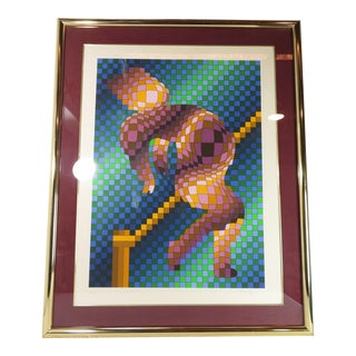 Signed Victor Vasarely Harlequin Sportif Serigraph Art Print For Sale
