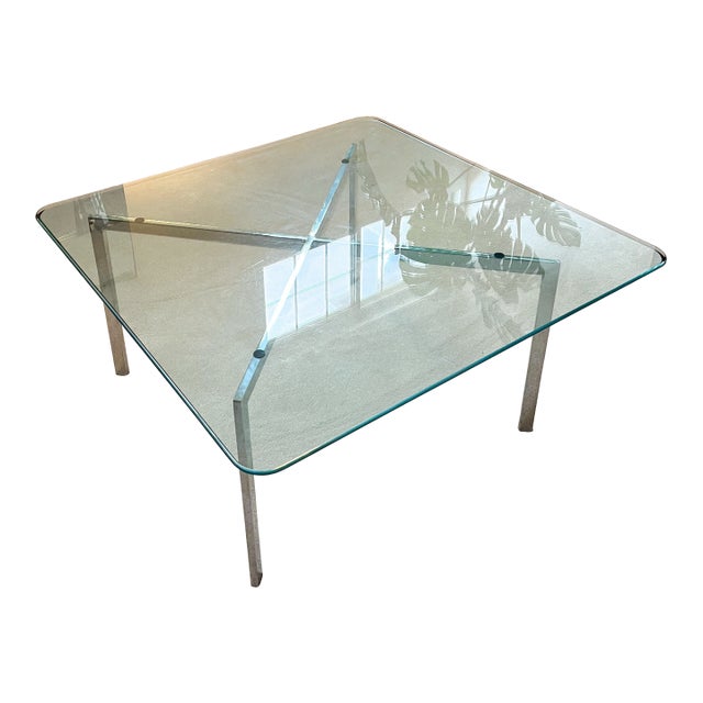 Mid-Century Modern Glass Coffee Table in the Style of Mies Van Der Rohe, C. 1970s For Sale