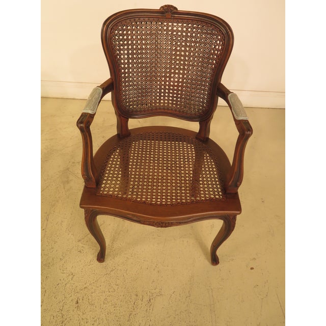 Ethan Allen French Louis XV Style Cane Back Open Arm Chairs A Pair