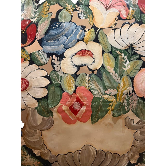 Vintage Folk Art Hand-Painted Tole Floral Fireplace Screen For Sale - Image 13 of 13