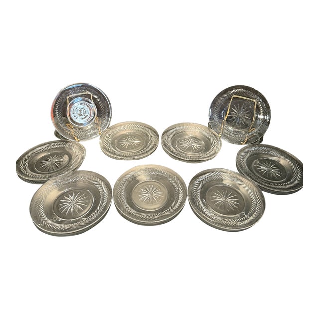 Vintage Clear Cut Crystal Fruit Plate Set- 9 Pieces For Sale