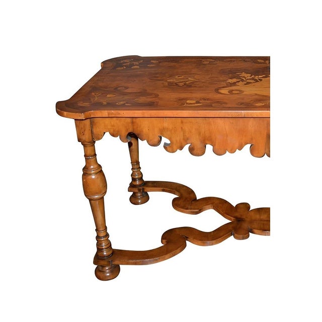 Wood 19th Century Italian Marquetry Inlaid Walnut Table With Scalloped Apron For Sale - Image 7 of 9