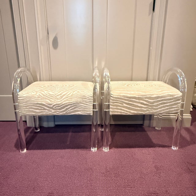 Pair Gibbs Acrylic Benches These are FUN! This pair of benches features a neutral animal inspired print fabulously...