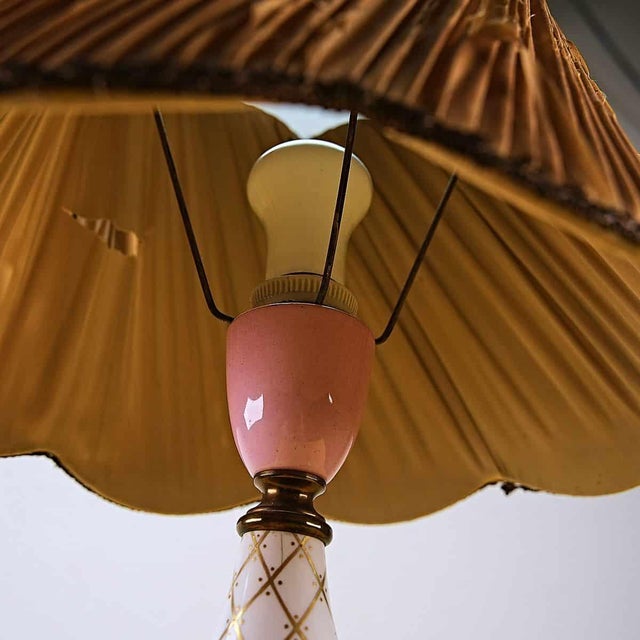 Vintage Table Lamp with Ceramic Base and Fabric Lampshade For Sale - Image 5 of 6