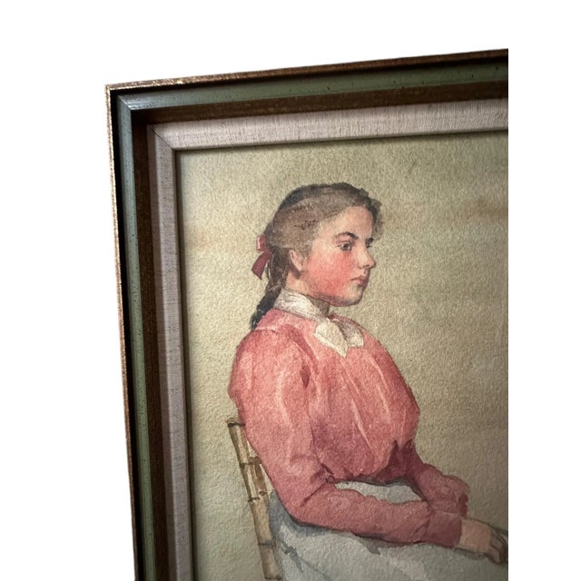 Late 18th Century Antique Watercolor Painting, Portrait of Sitting Woman by Annie S. Johnson, Framed For Sale - Image 5 of 9