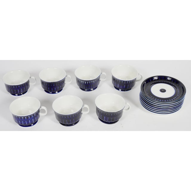 Arabia Vintage Arabia Finland "Valencia" Teacups and Saucers Designed by Ulla Procopé Set of 15 For Sale - Image 4 of 7