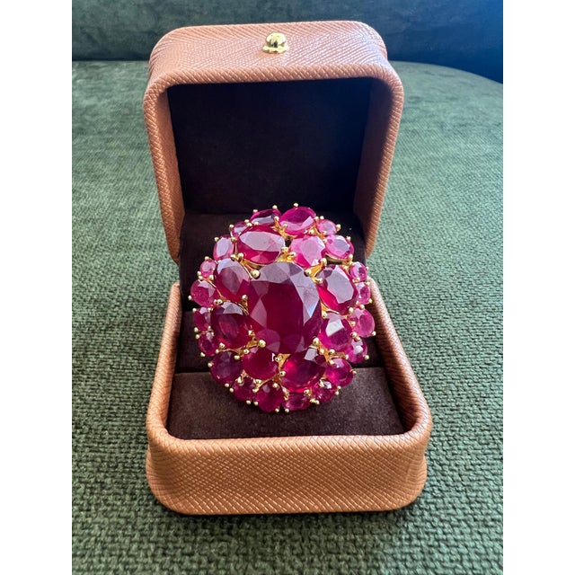 Metal Bochic "Orient" Vintage Natural Ruby Cocktail Ring Set In 18K Gold & Silver For Sale - Image 7 of 13