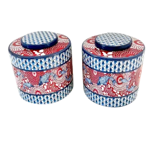 Vintage Modern Asian Chinoiserie Large Ginger Jars, Koi Fish Pattern, Designed by Jean Dange Paris, a Pair