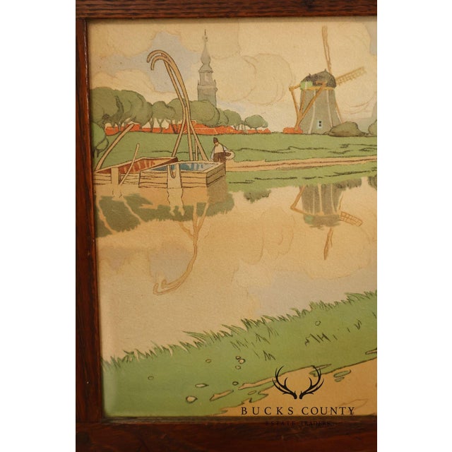Henri Cassiers Dutch Village Scene Print in Arts & Crafts Oak Frame For Sale - Image 4 of 17