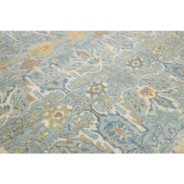Light Blue Contemporary Sultanabad Wool Rug With Floral Pattern by Apadana For Sale - Image 11 of 11