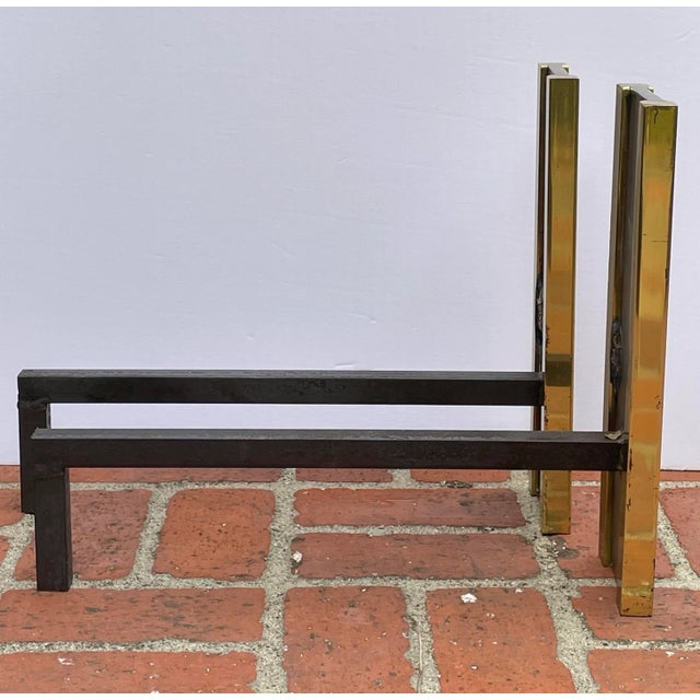 Modern 1970s Danny Alessandro Nickel & Brass Andirons - a Pair For Sale - Image 3 of 8