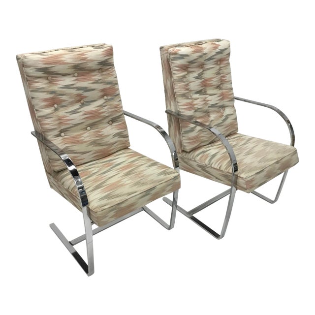 1970s Vintage Chrome Frame Upholstered Armchairs - a Pair For Sale