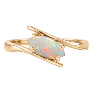 Genuine White Opal Engagement Ring | October Birthstone Ring | Minimalist Twist Band Dainty Stacking Ring Us 7 For Sale