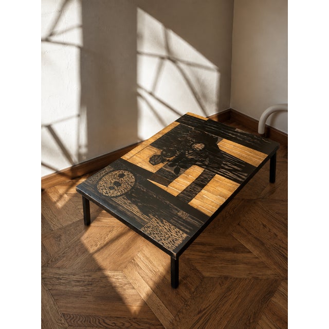Black Decorative Wooden Coffee Table with Floral Motifs by Victor Cerrato, Italy, 1970s For Sale - Image 8 of 9