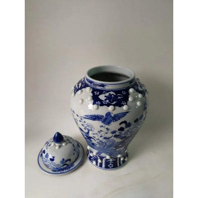 Blue Chinese Blue and White Porcelain Ginger Jar With Birds & Flowers For Sale - Image 8 of 10
