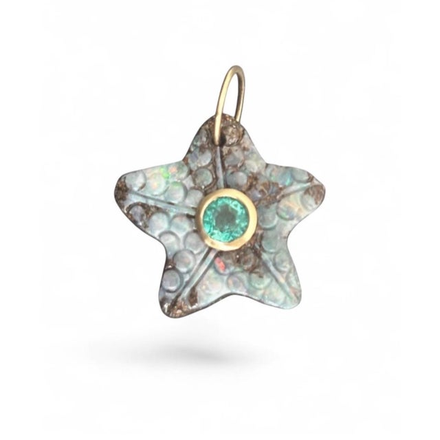 Australian Opal Starfish Pendant With Emerald & 14k Gold For Sale - Image 4 of 6