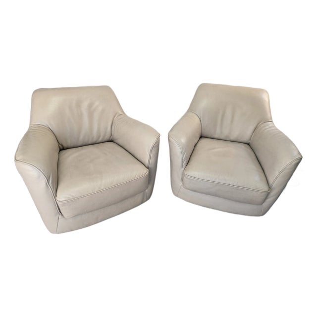 ​✨ Natuzzi Editions Modb810 Swivel Chairs (Pair) - Beige Italian Leather For Sale