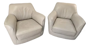 ​✨ Natuzzi Editions Modb810 Swivel Chairs (Pair) - Beige Italian Leather