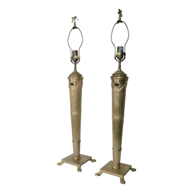 Late 20th Century Neo Classical Brass Table Lamps by Chapman - a Pair For Sale