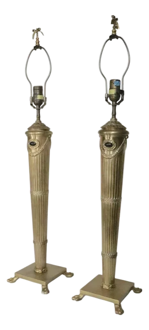Late 20th Century Neo Classical Brass Table Lamps by Chapman - a Pair
