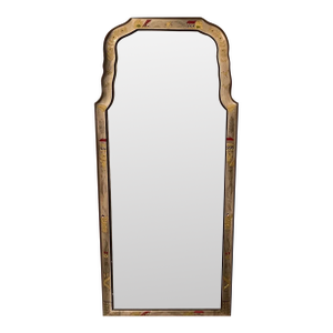 Queen Anne Chinoiserie Mirror With Etched Floral Panel