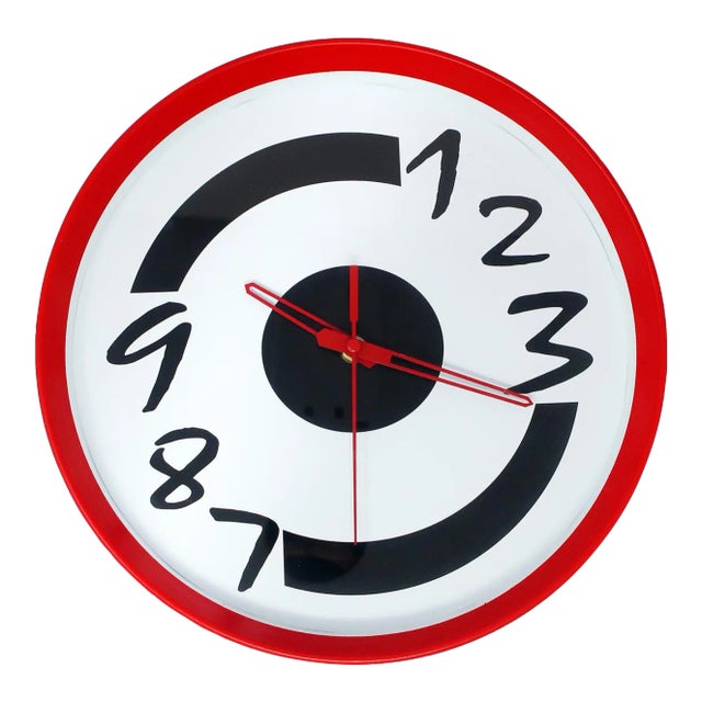 1980s Postmodern Red Wall Clock For Sale