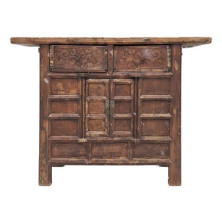 Double Top Drawer Carved Elm Sideboard For Sale