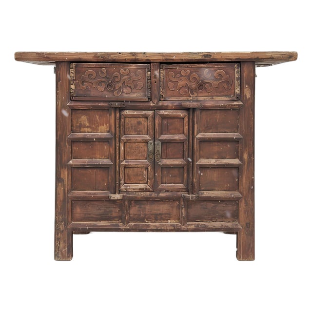 Double Top Drawer Carved Elm Sideboard For Sale