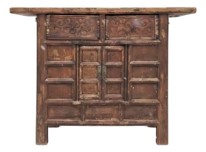 Double Top Drawer Carved Elm Sideboard
