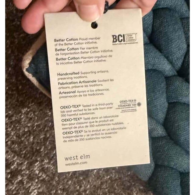 Modern New With Tags 20”x20” West Elm Braided Jersey Pillow Cover Teal For Sale - Image 3 of 6