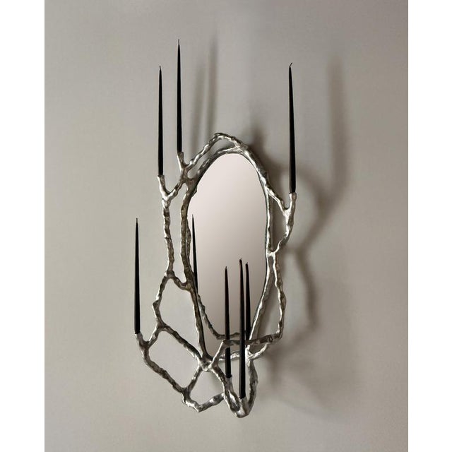 Route Mirror 01.01 in Cast Aluminium and Mirror Glass by Sofia Karnukaeva. Dimensions: W 42 x D 14 x H 72 cm. Materials:...