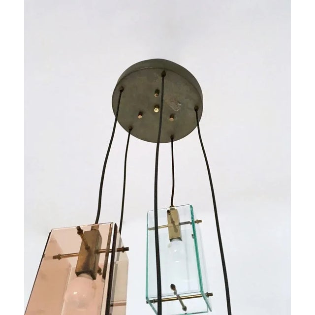 Metal Vintage 5-Light Colored Glass Pendant in the style of Fontana Arte, Italy, 1960s For Sale - Image 7 of 9