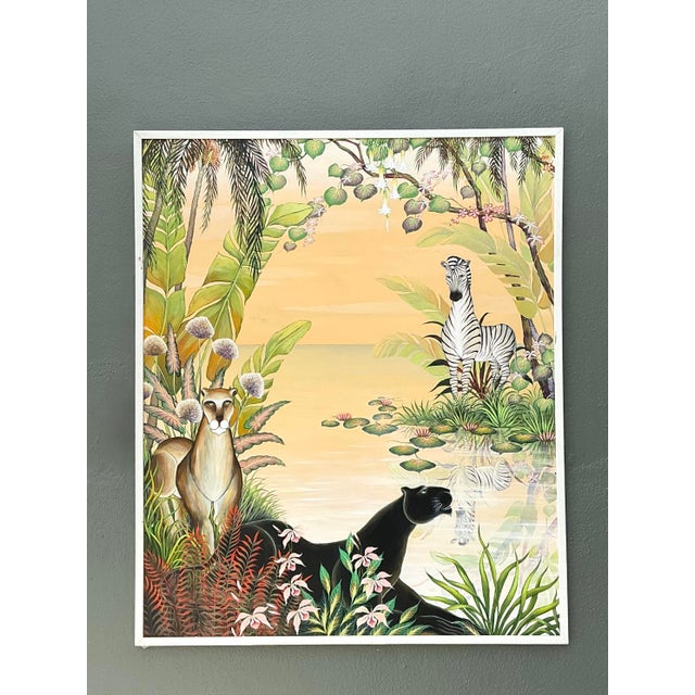 Contemporary Vintage Monumental 1999 Original Jungle Oil Painting on Canvas For Sale - Image 3 of 12