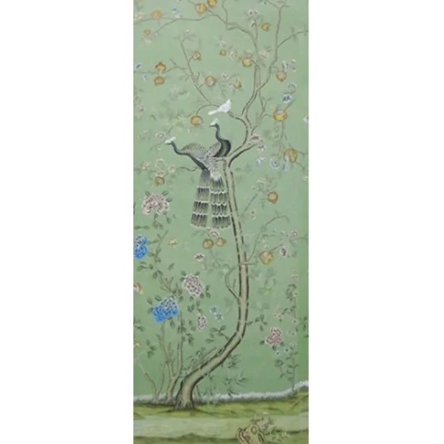 Paper Emerald Green Chinoiserie Scenic Wallpaper - Set of 10 For Sale - Image 7 of 13
