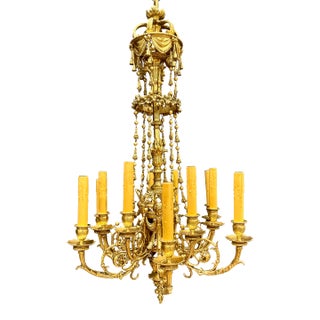 19th-Century Louis XVI Gilt Bronze Twelve-Light Chandelier For Sale